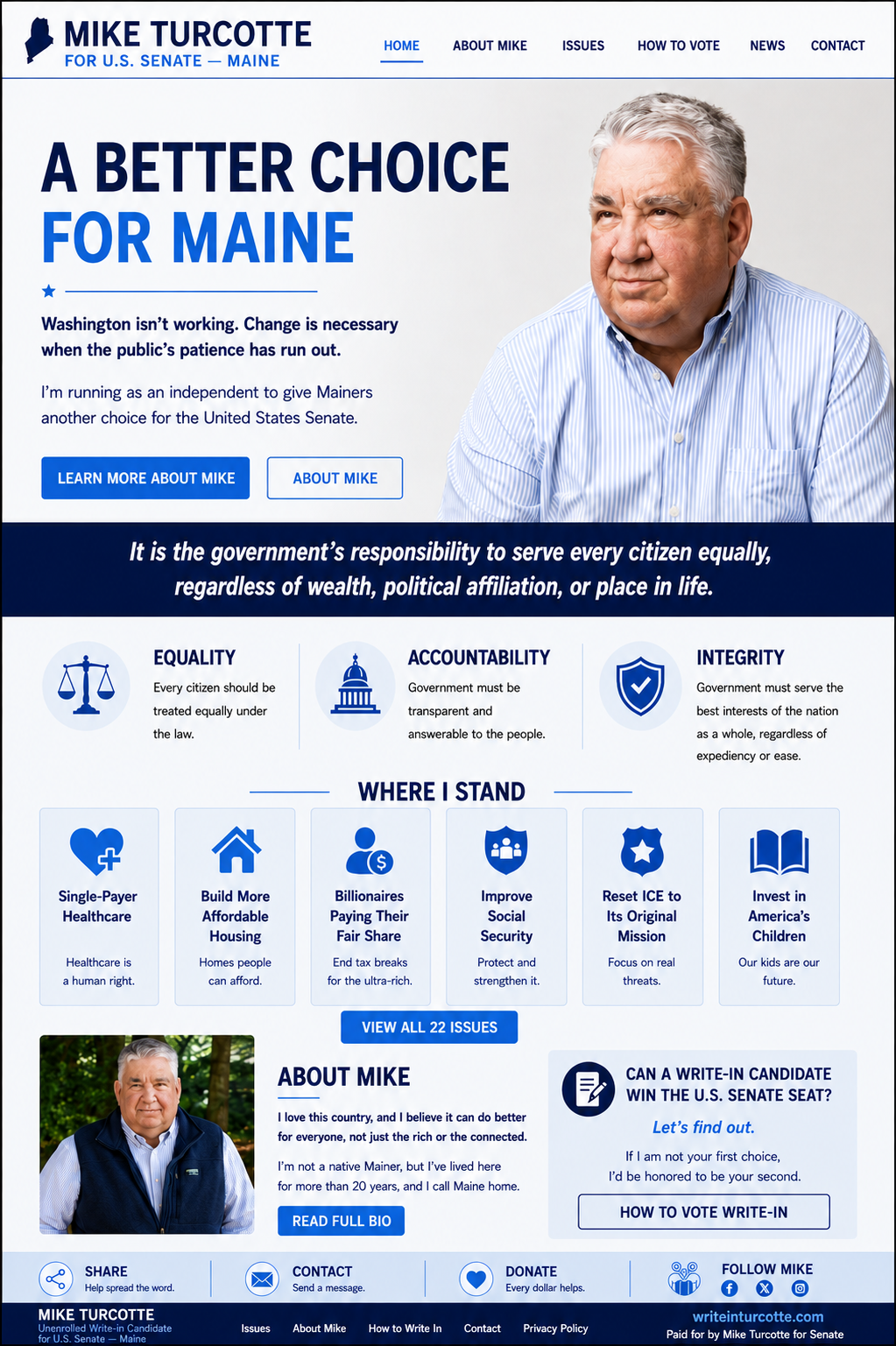 Mike Turcotte for U.S. Senate campaign homepage